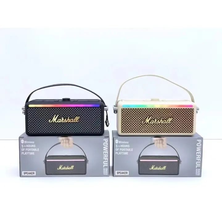 ລຳໂພງ Marshall ລຸ້ນ82 ອອກໃໝ່ລ່າສຸດ, ມີໄຟ LED, ສຽງມ່ວນອອ່ນນຸ້ມຫູໃນເວລາຟັງ, ແບັດທົນທານ,ສາກ1-2ຊົ່ວໂມງໃຊ້ໄດ້4-5ຊົ່ວໂມງ