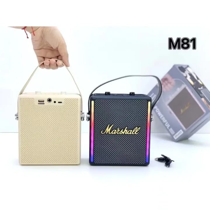 ລຳໂພງແບບພົກພາ MARSHALL ລຸ້ນ M81 ມີມືຈັບ, ຂະໜາດພົກພາ, ສຽງດີ, ສຽງເບສແໜ້ນ, ໃຊ້ງ່າຍ, ໜາແໜ້ນ, ຮອງຮັບການເຊື່ອມຕໍ່ Bluetooth/DI.