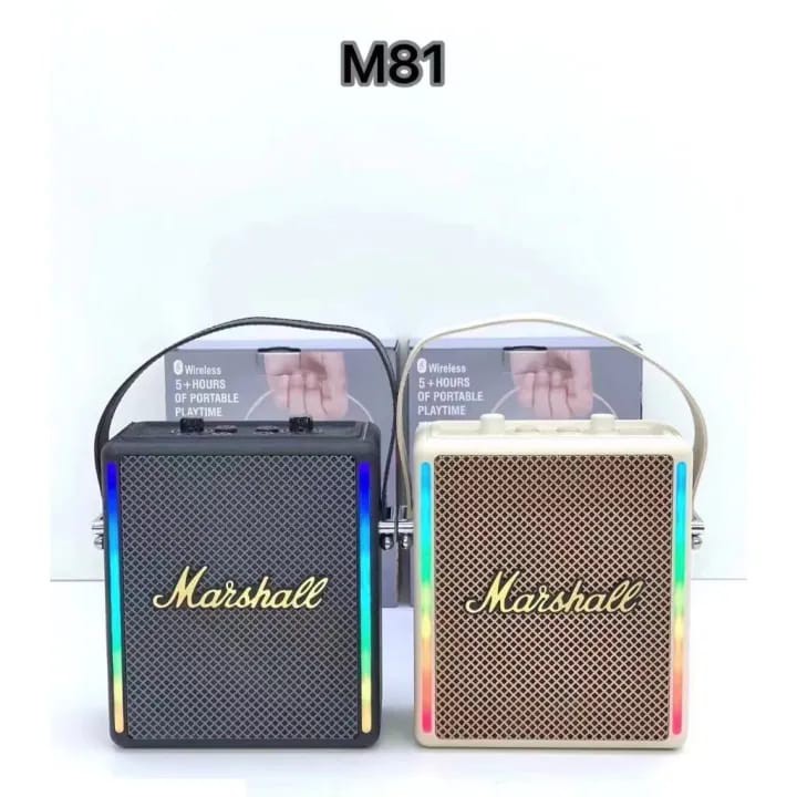 ລຳໂພງແບບພົກພາ MARSHALL ລຸ້ນ M81 ມີມືຈັບ, ຂະໜາດພົກພາ, ສຽງດີ, ສຽງເບສແໜ້ນ, ໃຊ້ງ່າຍ, ໜາແໜ້ນ, ຮອງຮັບການເຊື່ອມຕໍ່ Bluetooth/DI.